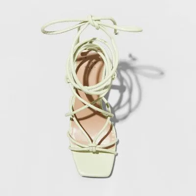 A New Day Women's 2.5" Chunky Block Mid Heel Lace Up Sandals Ankle Strap