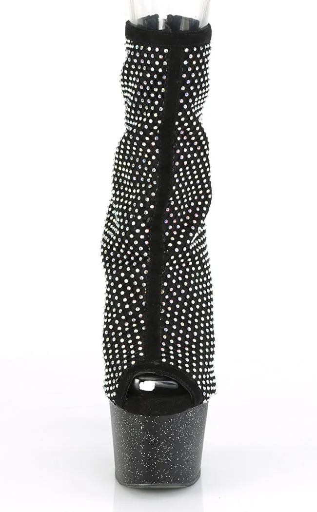 ADORE-1031 Black Rhinestone Mesh Booties