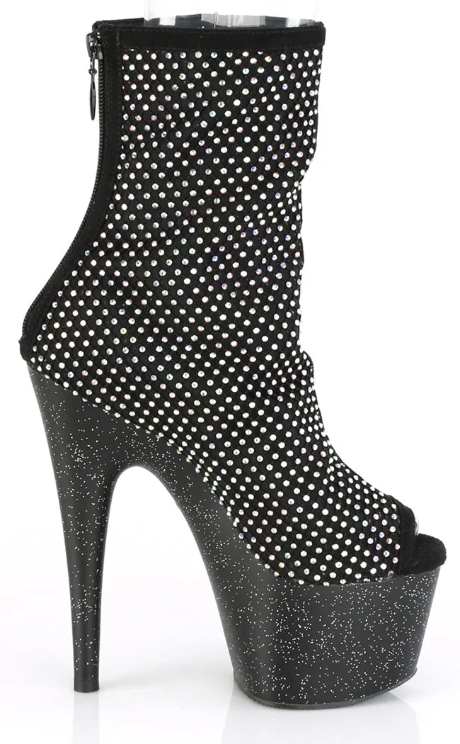 ADORE-1031 Black Rhinestone Mesh Booties