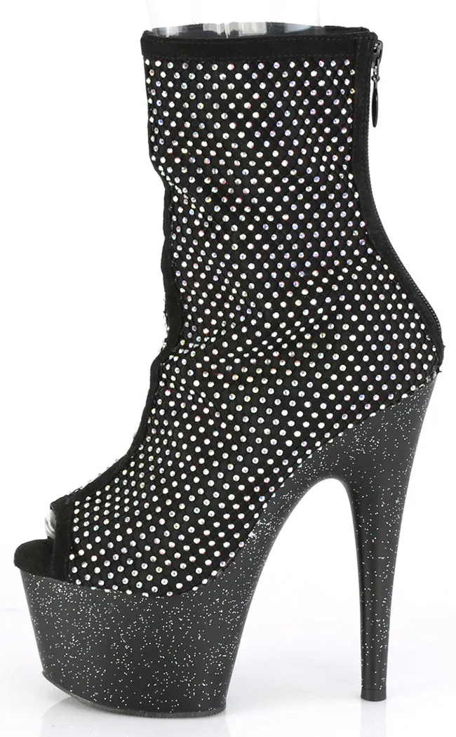 ADORE-1031 Black Rhinestone Mesh Booties