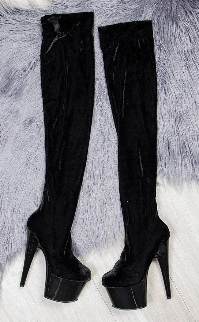 ADORE-3002 Black Velvet Thigh High Boots [In Stock]