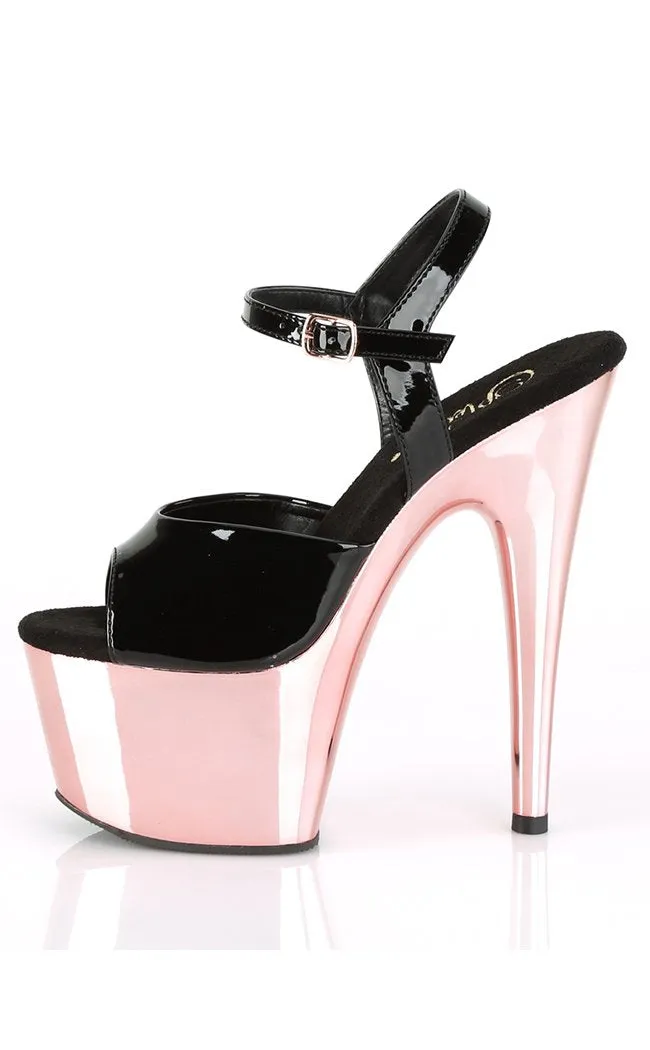 ADORE-709 Black Patent & Rose Gold Heels