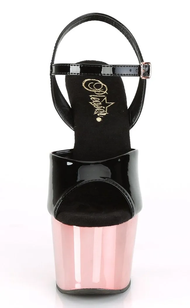 ADORE-709 Black Patent & Rose Gold Heels