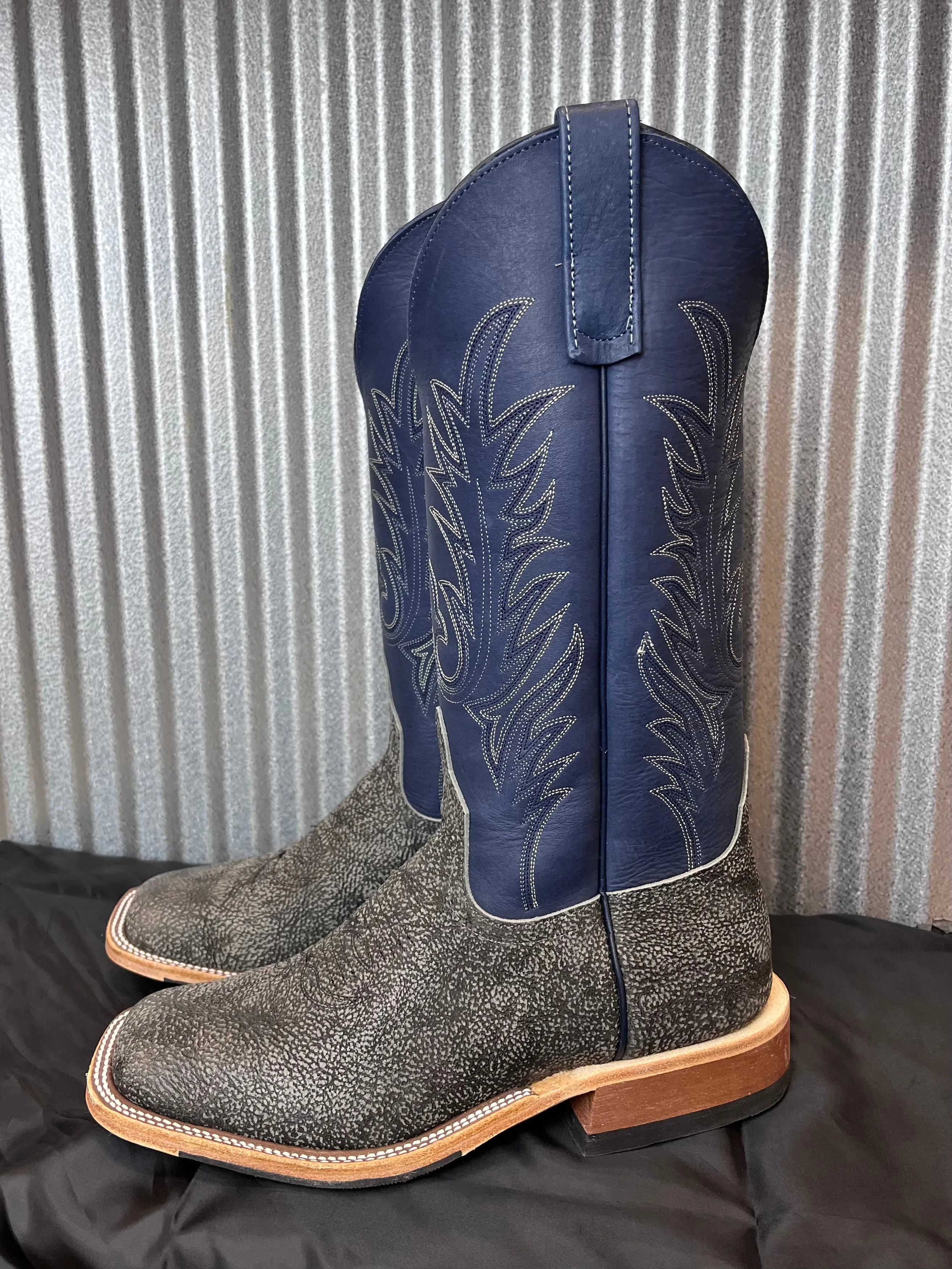 Anderson Bean Men's 13" Grey Safari Giraffe Midnight Blue Dozer Square Toe Cowboy Boots 340713