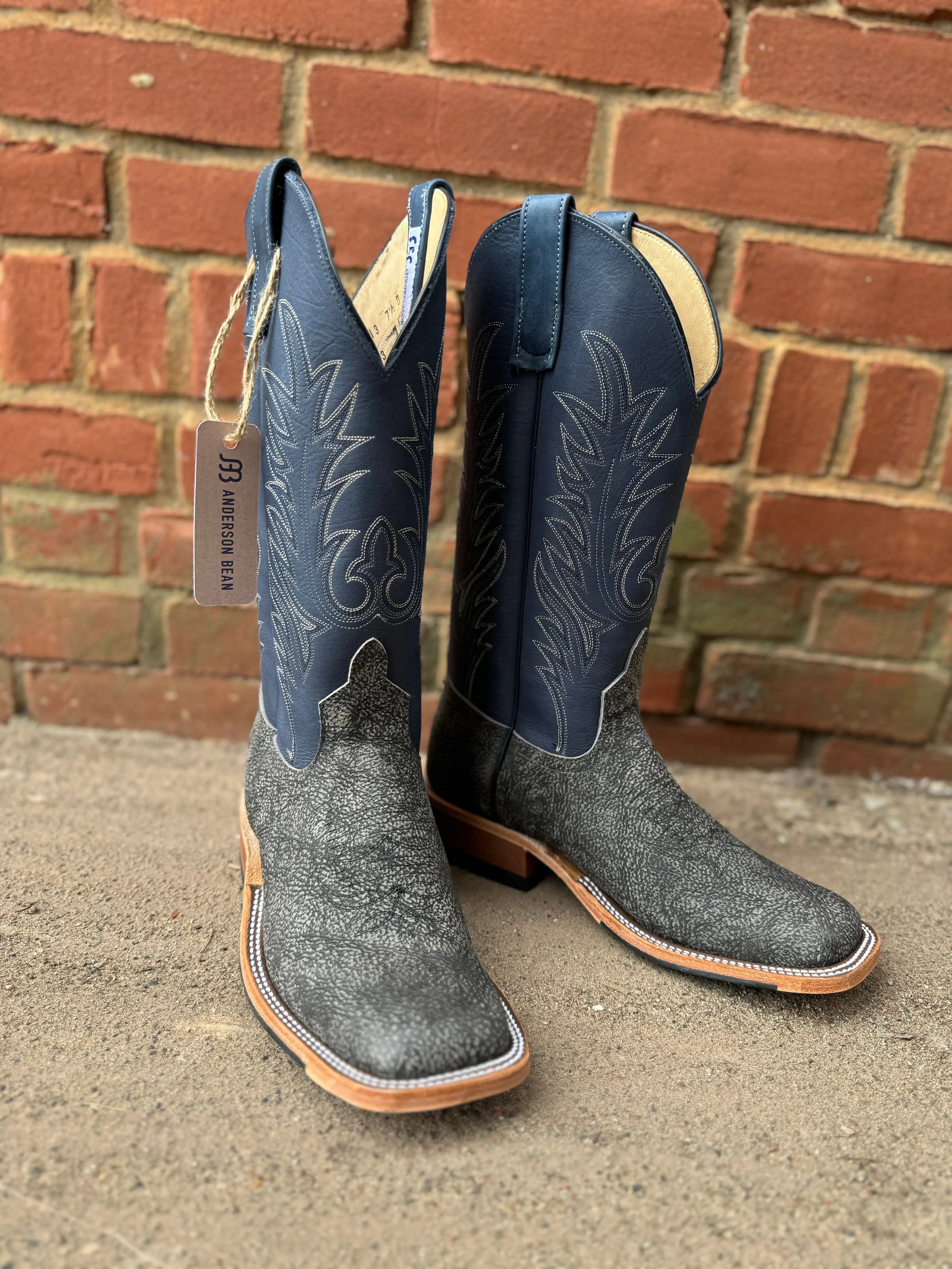 Anderson Bean Men's 13" Grey Safari Giraffe Midnight Blue Dozer Square Toe Cowboy Boots 340713
