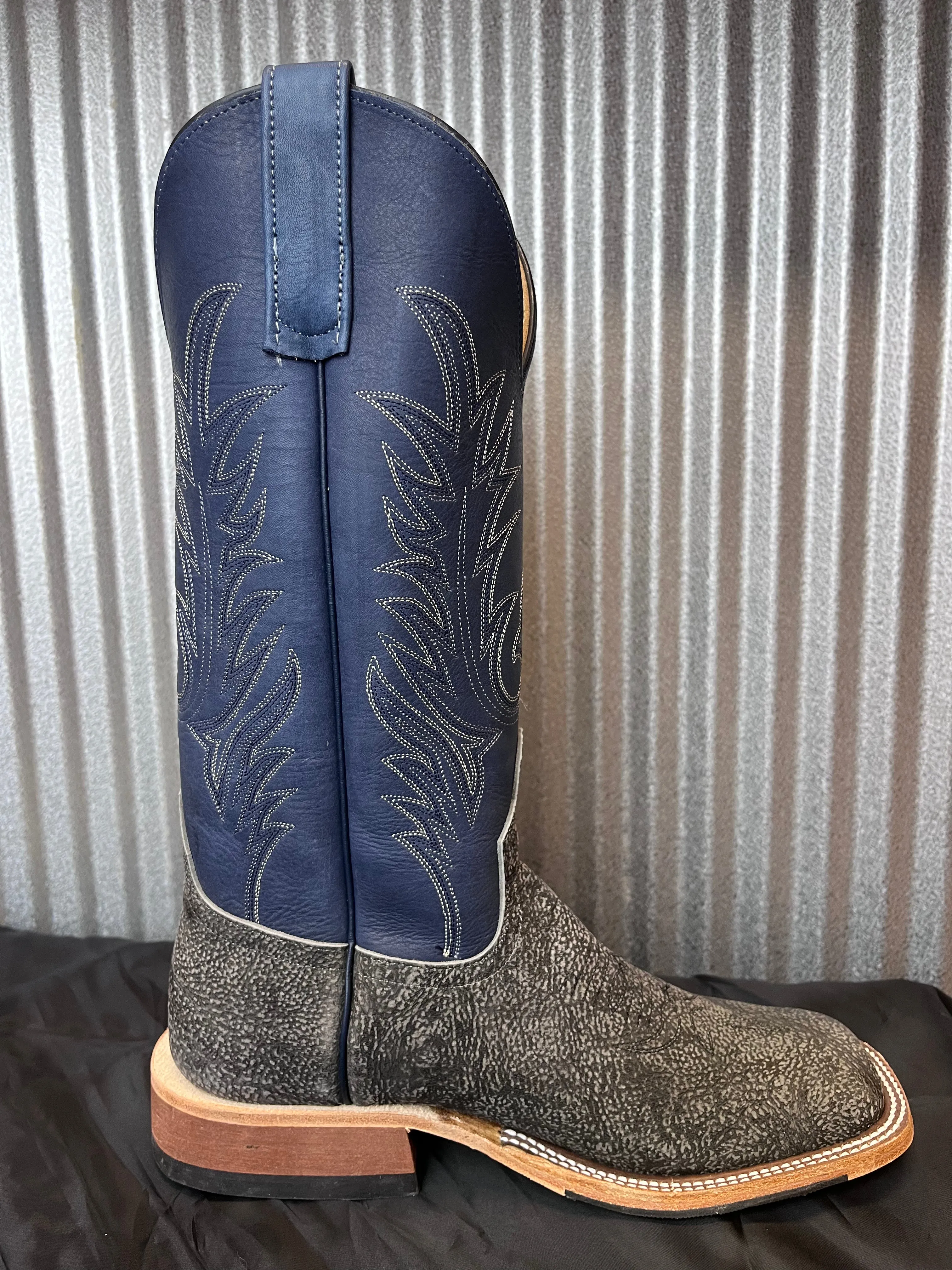 Anderson Bean Men's 13" Grey Safari Giraffe Midnight Blue Dozer Square Toe Cowboy Boots 340713