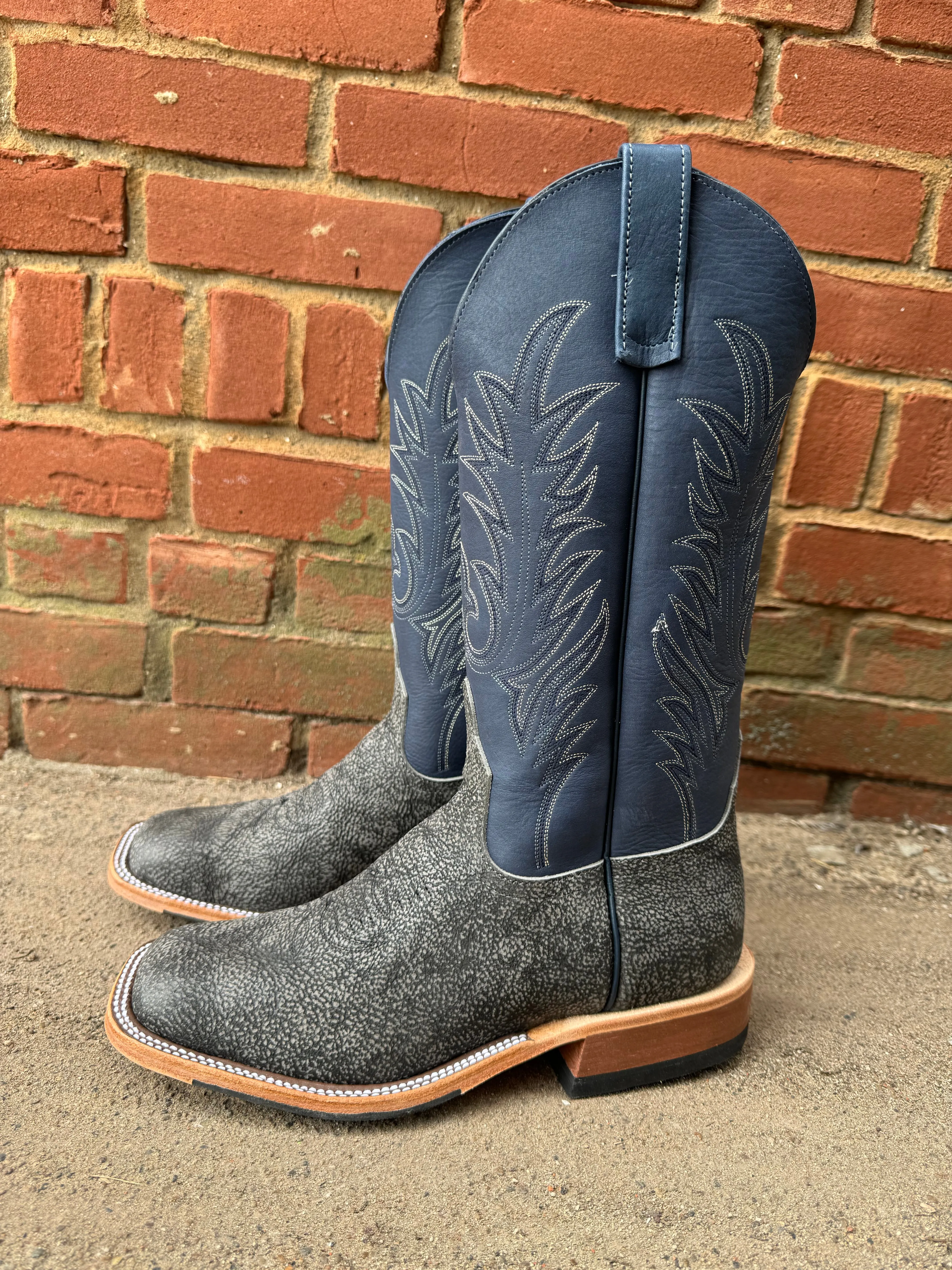 Anderson Bean Men's 13" Grey Safari Giraffe Midnight Blue Dozer Square Toe Cowboy Boots 340713