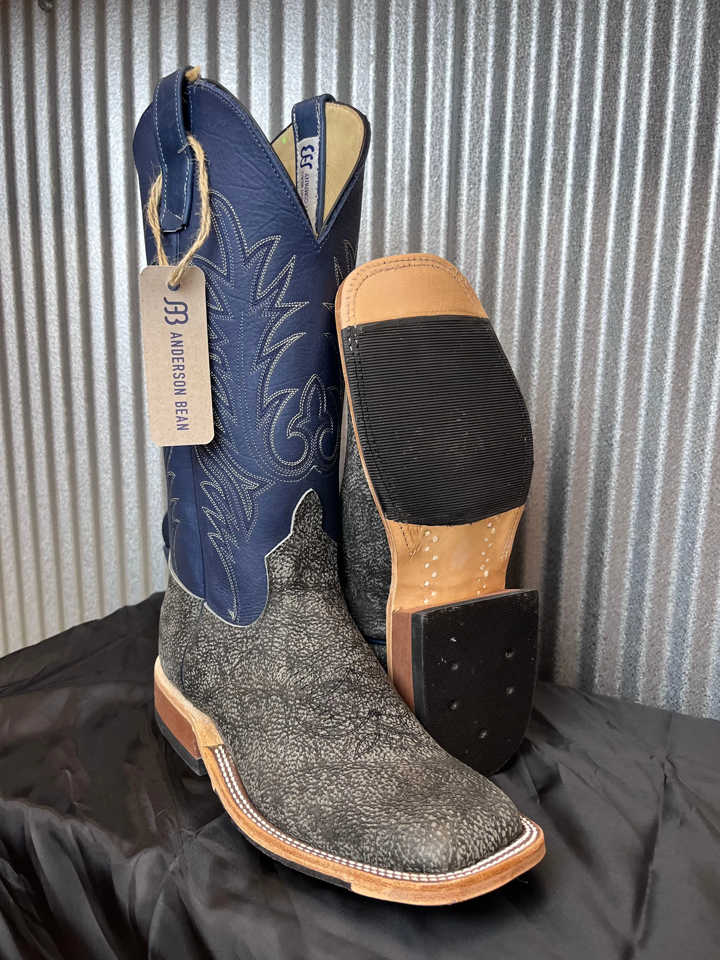 Anderson Bean Men's 13" Grey Safari Giraffe Midnight Blue Dozer Square Toe Cowboy Boots 340713