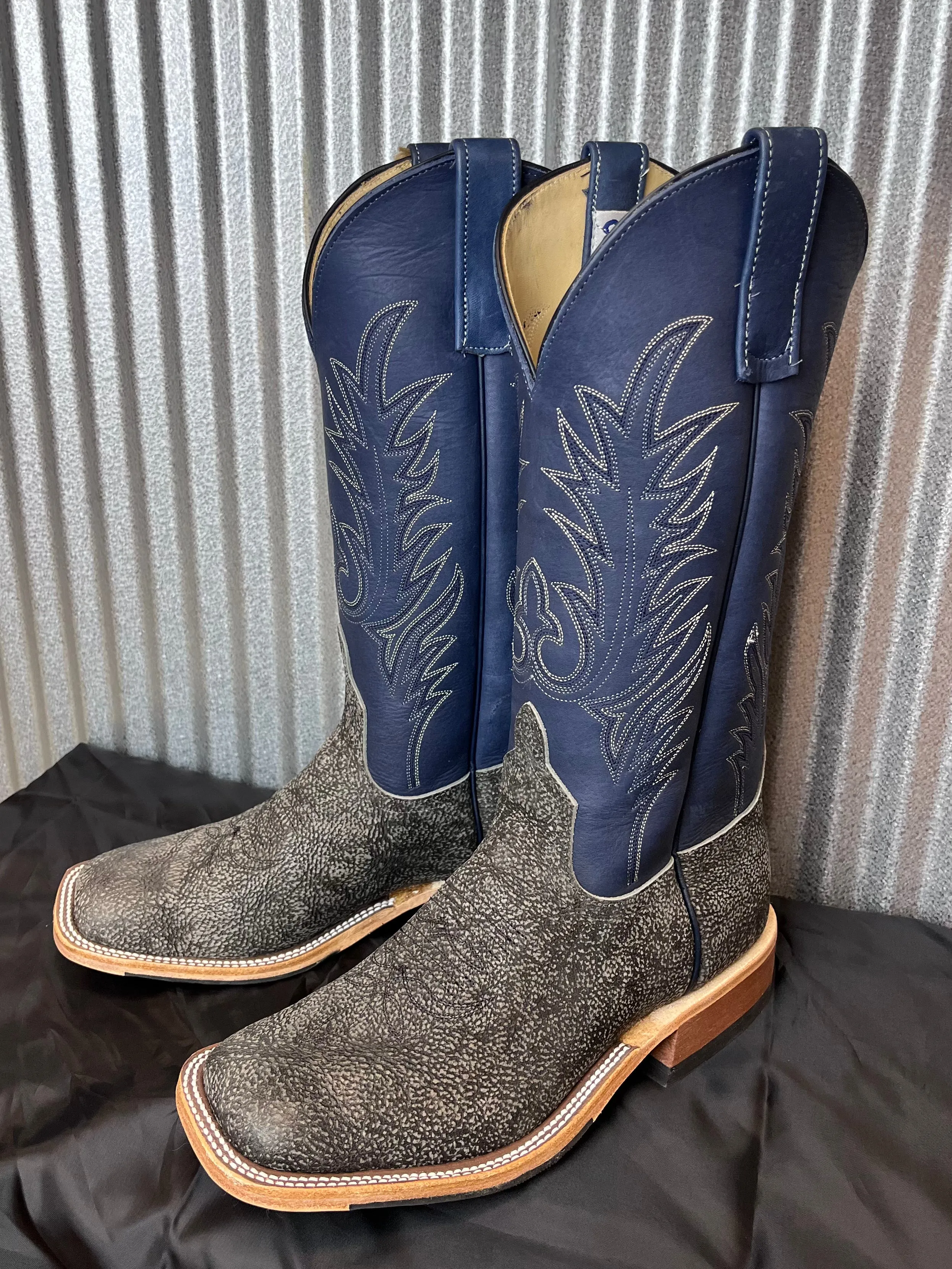 Anderson Bean Men's 13" Grey Safari Giraffe Midnight Blue Dozer Square Toe Cowboy Boots 340713