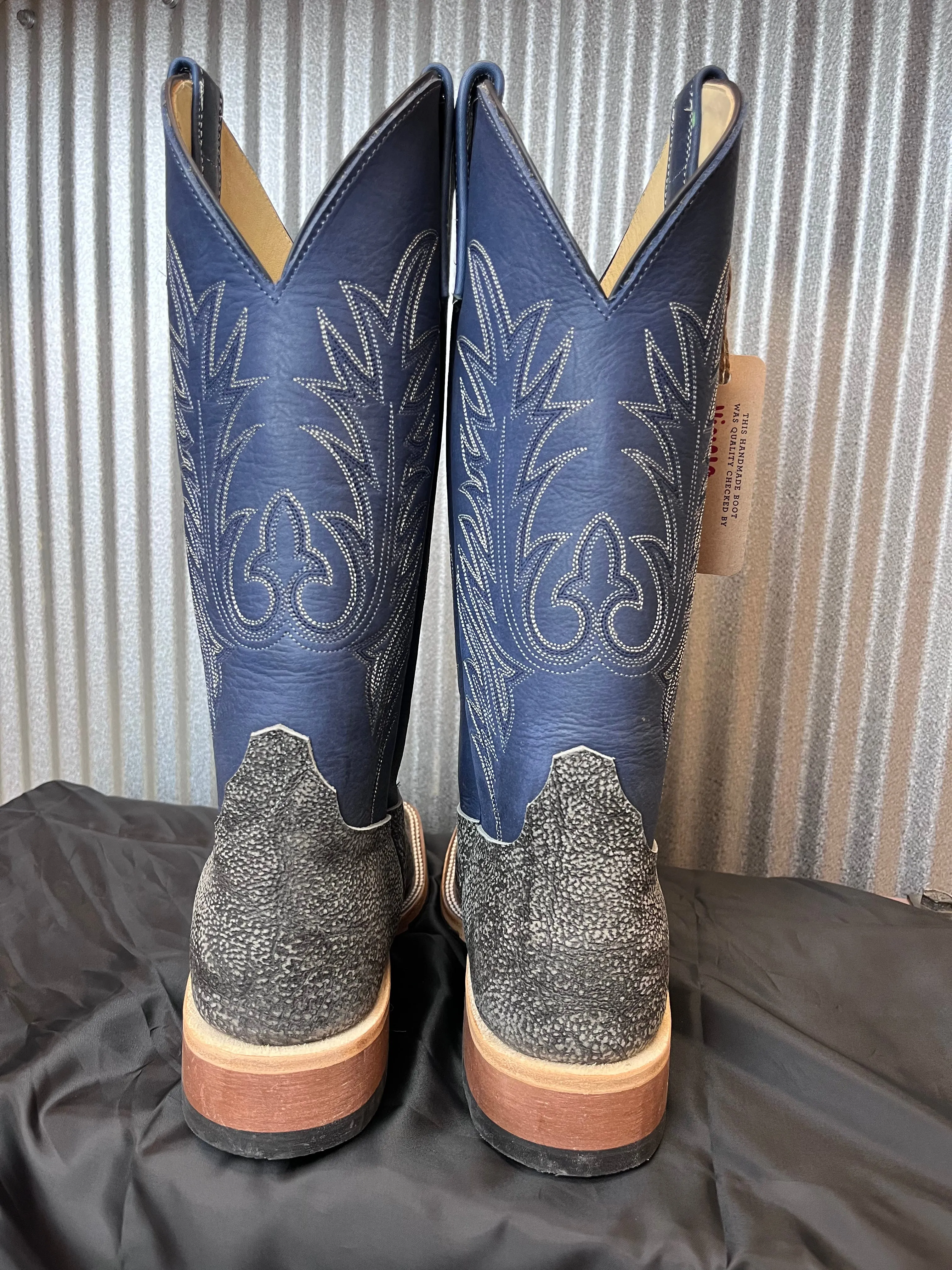 Anderson Bean Men's 13" Grey Safari Giraffe Midnight Blue Dozer Square Toe Cowboy Boots 340713
