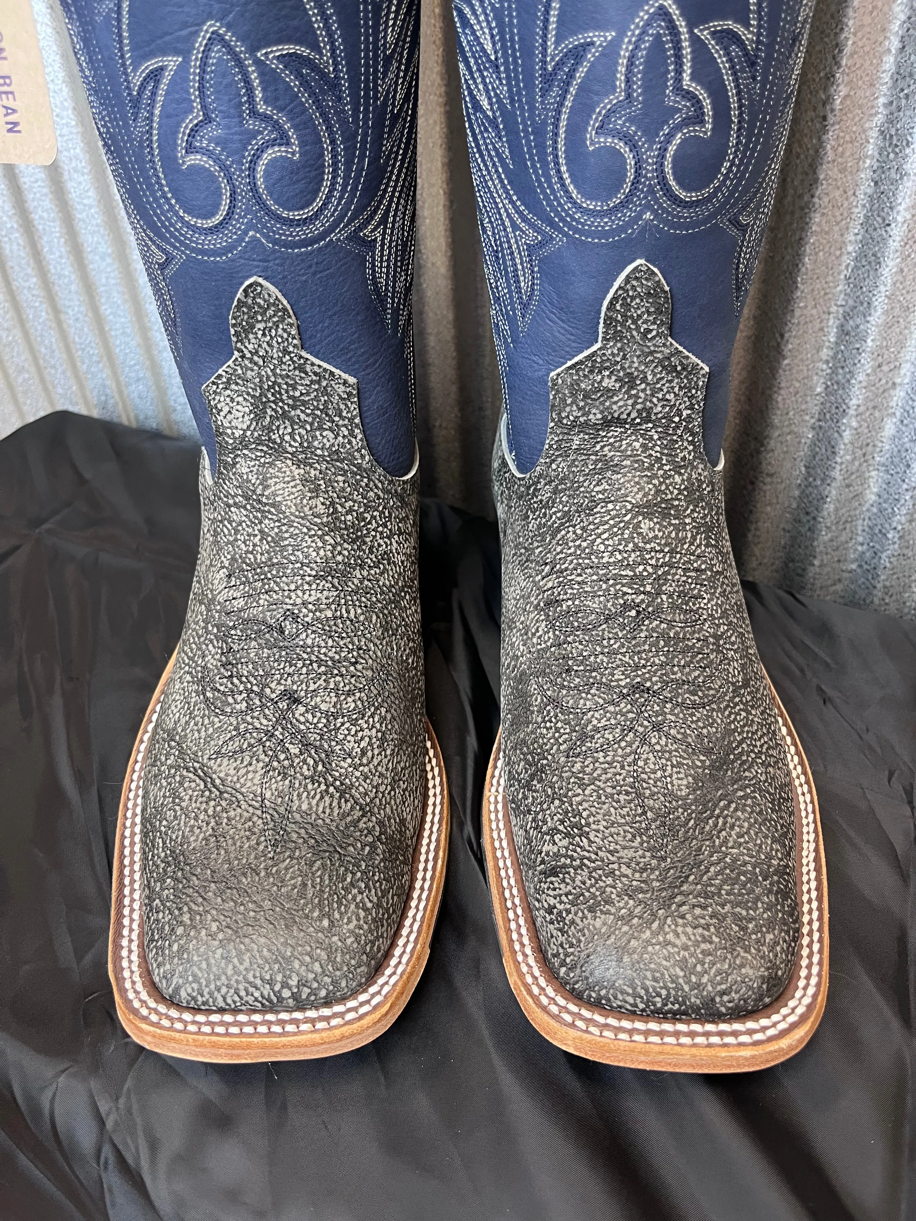 Anderson Bean Men's 13" Grey Safari Giraffe Midnight Blue Dozer Square Toe Cowboy Boots 340713