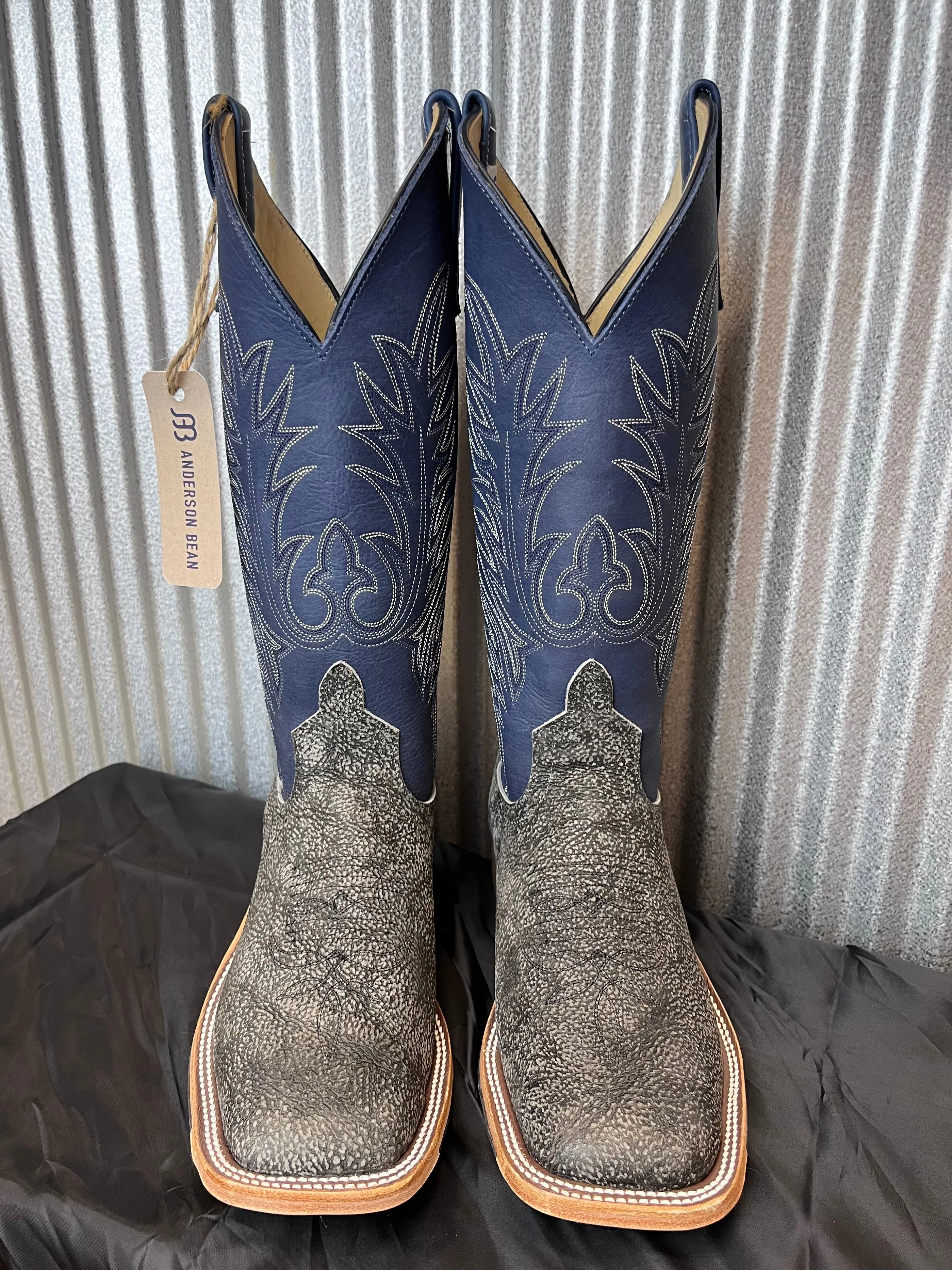 Anderson Bean Men's 13" Grey Safari Giraffe Midnight Blue Dozer Square Toe Cowboy Boots 340713