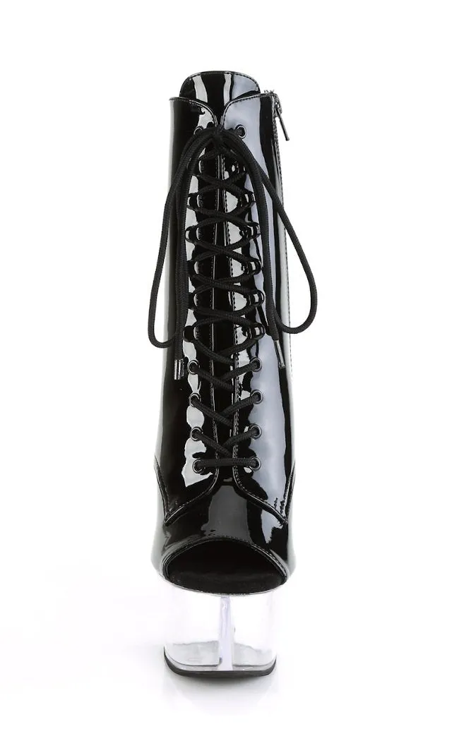 ASPIRE-1021 Black Patent & Clear Ankle Boots