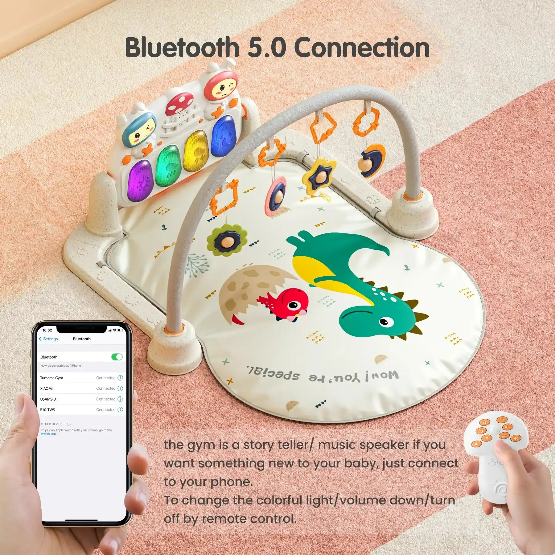 Baby gym activity play mat with light and music bluetooth play piano gym, early development activity toy for newborn 0 Month 