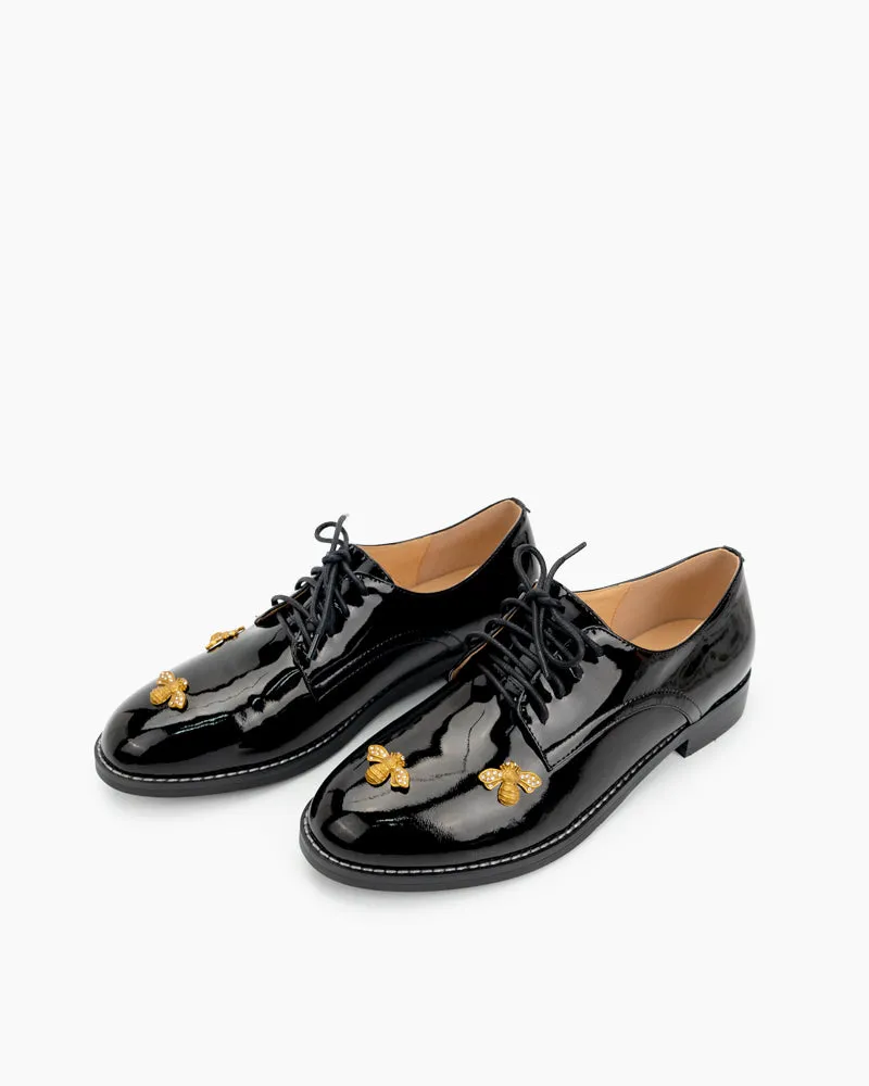 (Clean Up - US 6.5) Patent Leather Bee Pattern Loafers