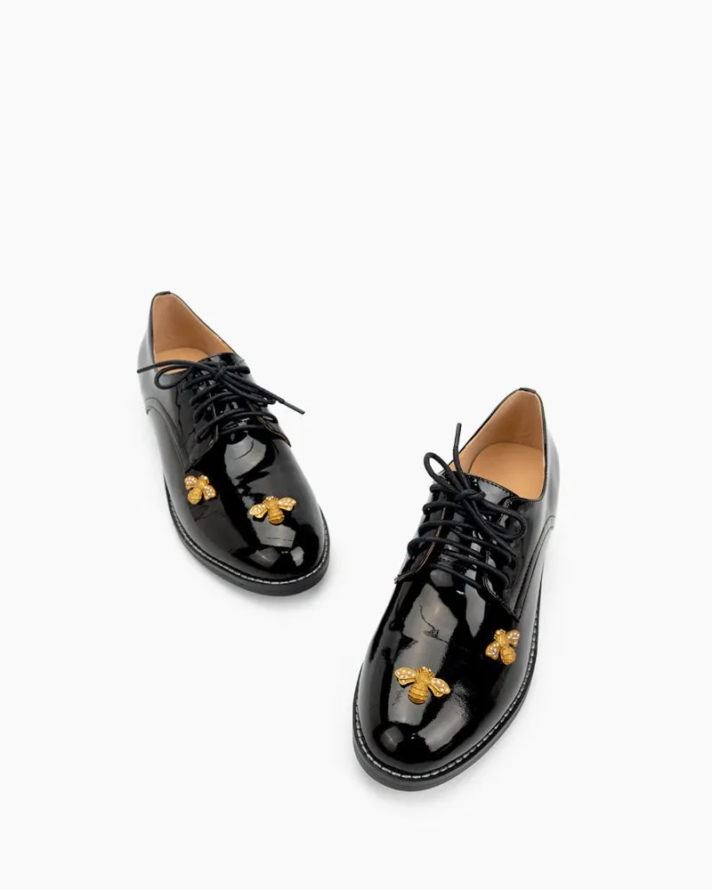 (Clean Up - US 6.5) Patent Leather Bee Pattern Loafers