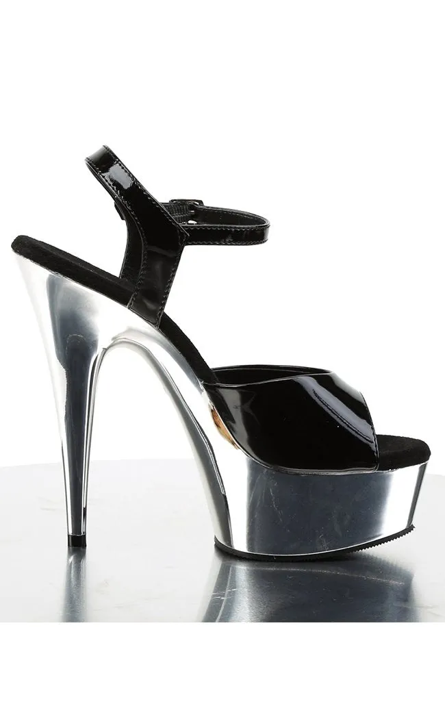DELIGHT-609 Black & Silver Chrome Heels