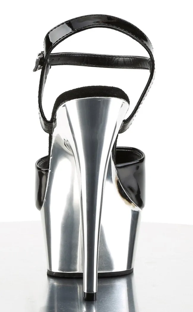 DELIGHT-609 Black & Silver Chrome Heels
