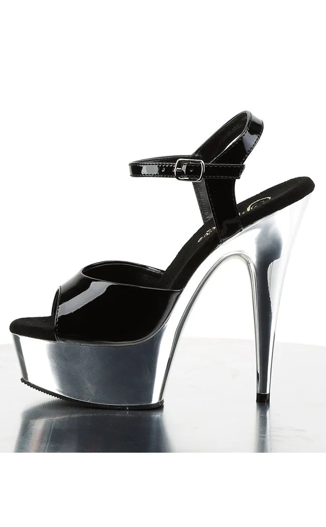 DELIGHT-609 Black & Silver Chrome Heels