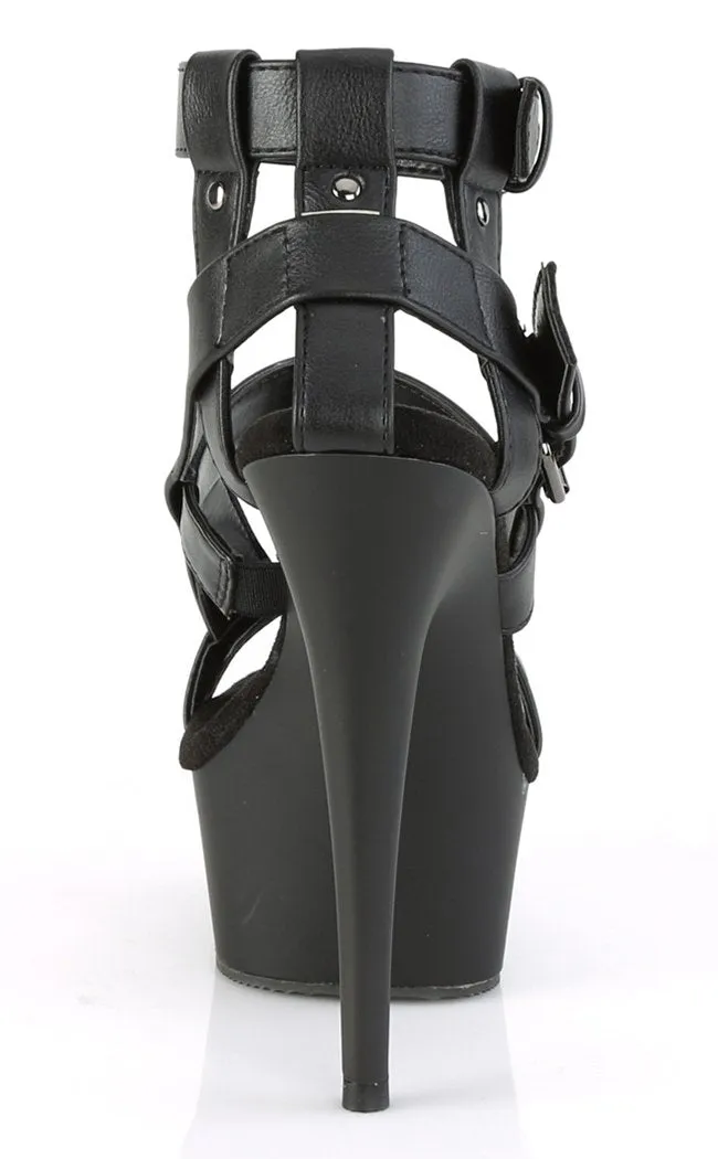 DELIGHT-637 Black Vegan Leather Gladiator Heels