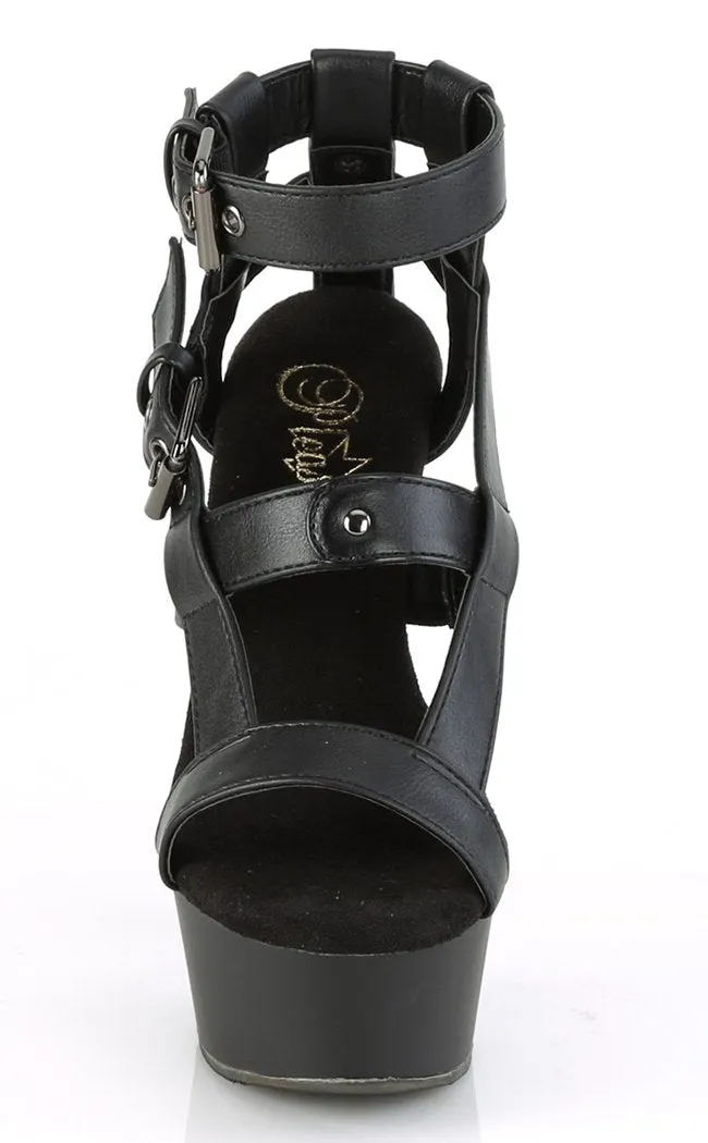 DELIGHT-637 Black Vegan Leather Gladiator Heels