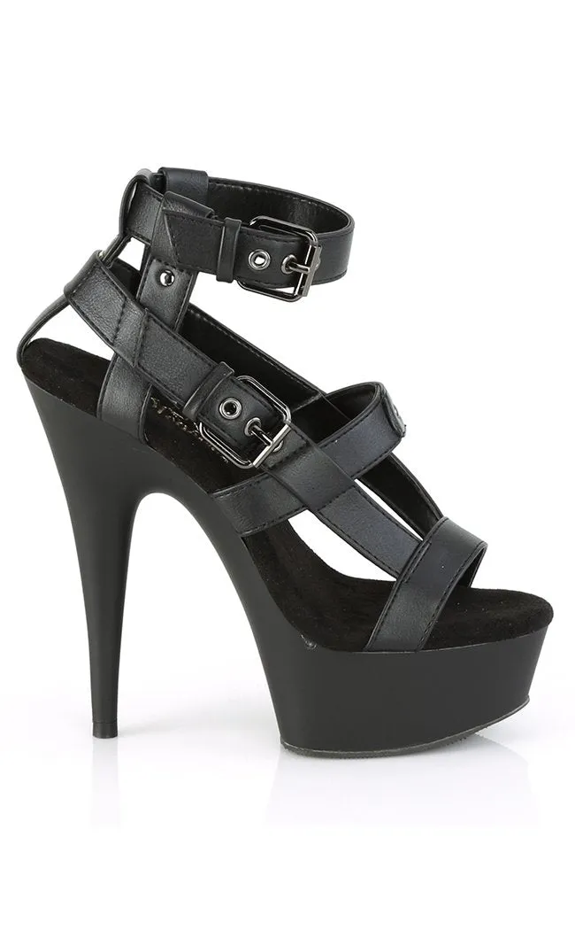 DELIGHT-637 Black Vegan Leather Gladiator Heels