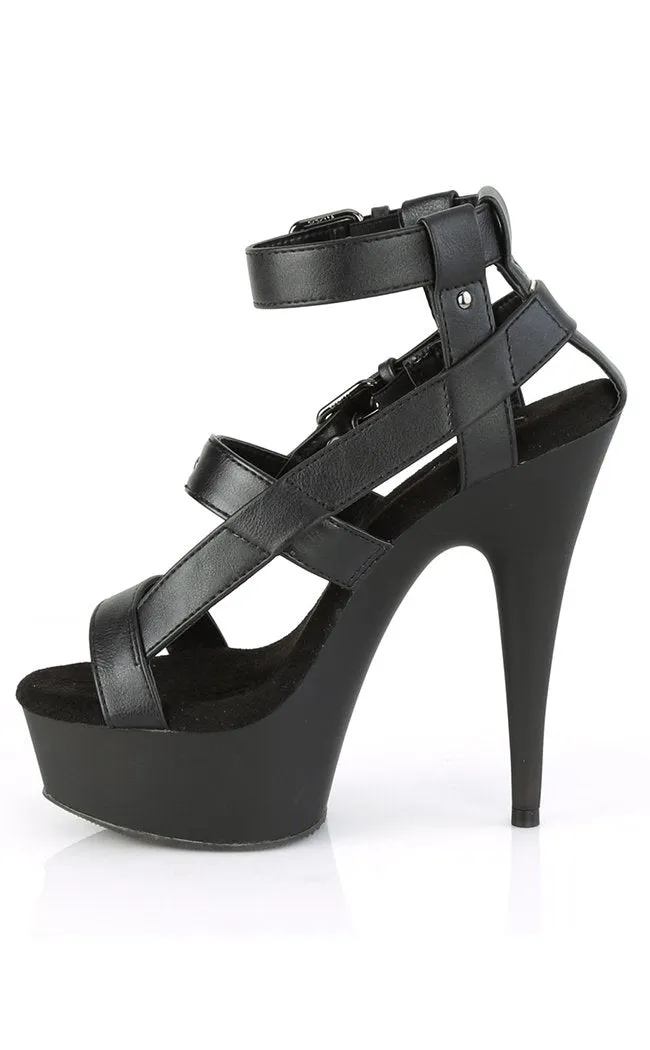 DELIGHT-637 Black Vegan Leather Gladiator Heels