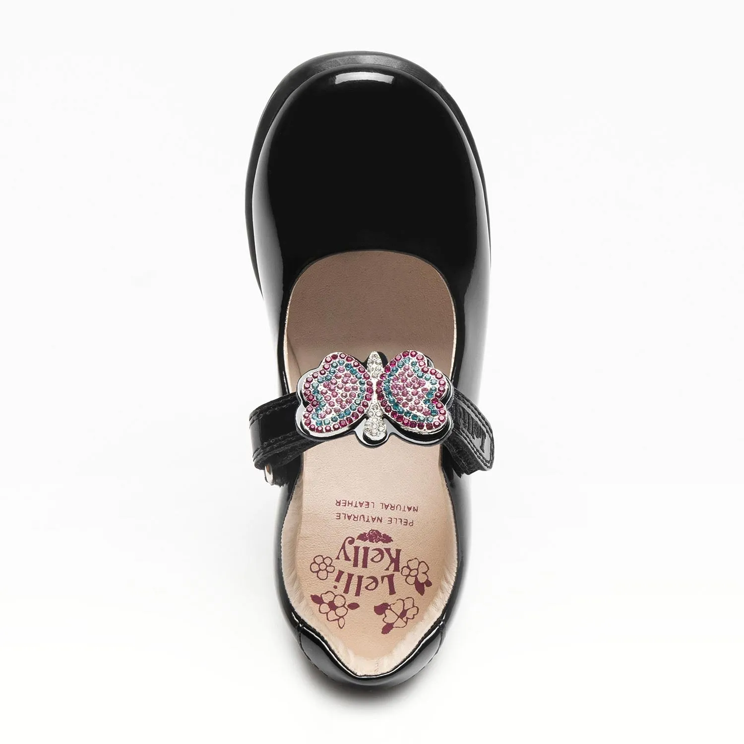 Lelli Kelly Luna Butterfly Girls Black Patent School Shoe