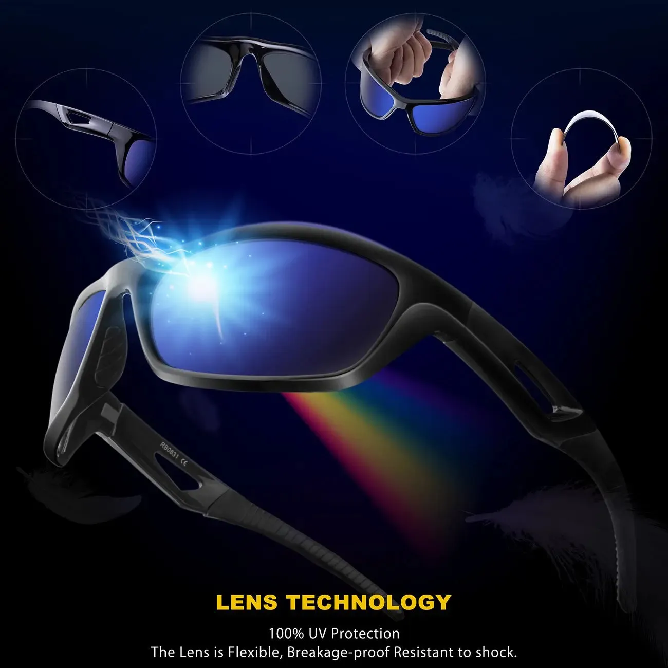 Polarized Sports Sunglasses Driving shades For Men TR90 Unbreakable Frame