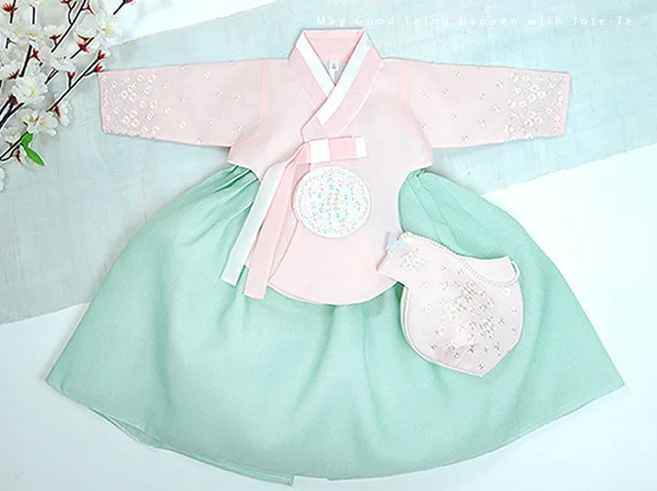 Tiny Wild Flower Baby Girl Hanbok in Mint