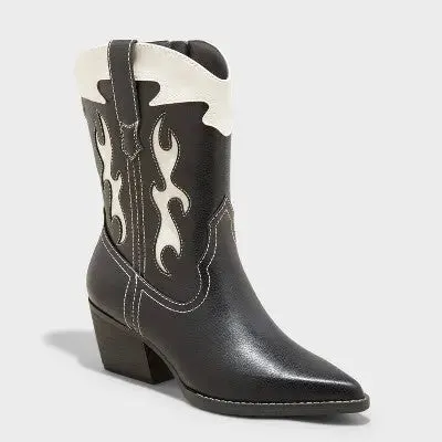 Universal Thread Women's Faux Leather Ankle Western Boots Block Heel Memory Foam