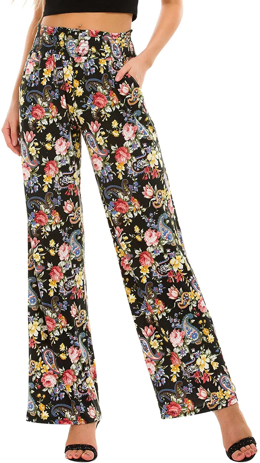 Urban CoCo Women's Boho Palazzo Pants Wide Leg Lounge Pants