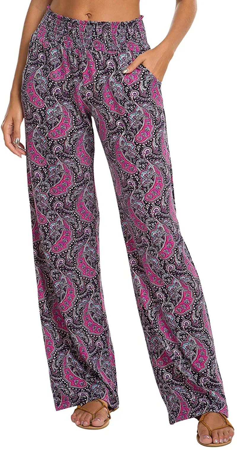 Urban CoCo Women's Boho Palazzo Pants Wide Leg Lounge Pants